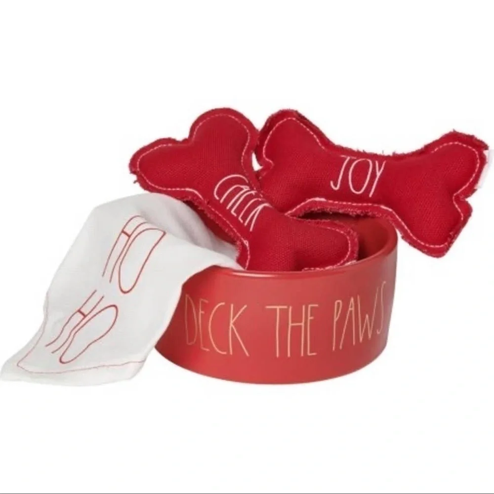 Rae Dunn • Bandana Pet Bowl & Squeeze Toys